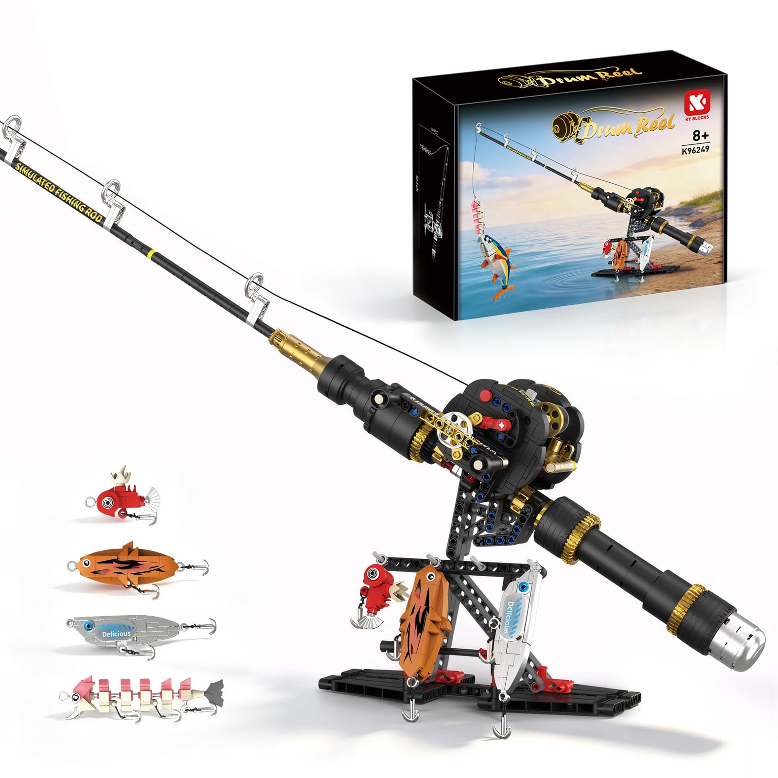 Giocattolo da Costruzione Canna da Pesca, Mattoncini da Costruzione con Mulinello a Filo Estraibile e Amo a Clip, Modello Fai-da-Te, Soprammobile da Tavolo, Regalo di Festa per Ragazzi e Ragazze