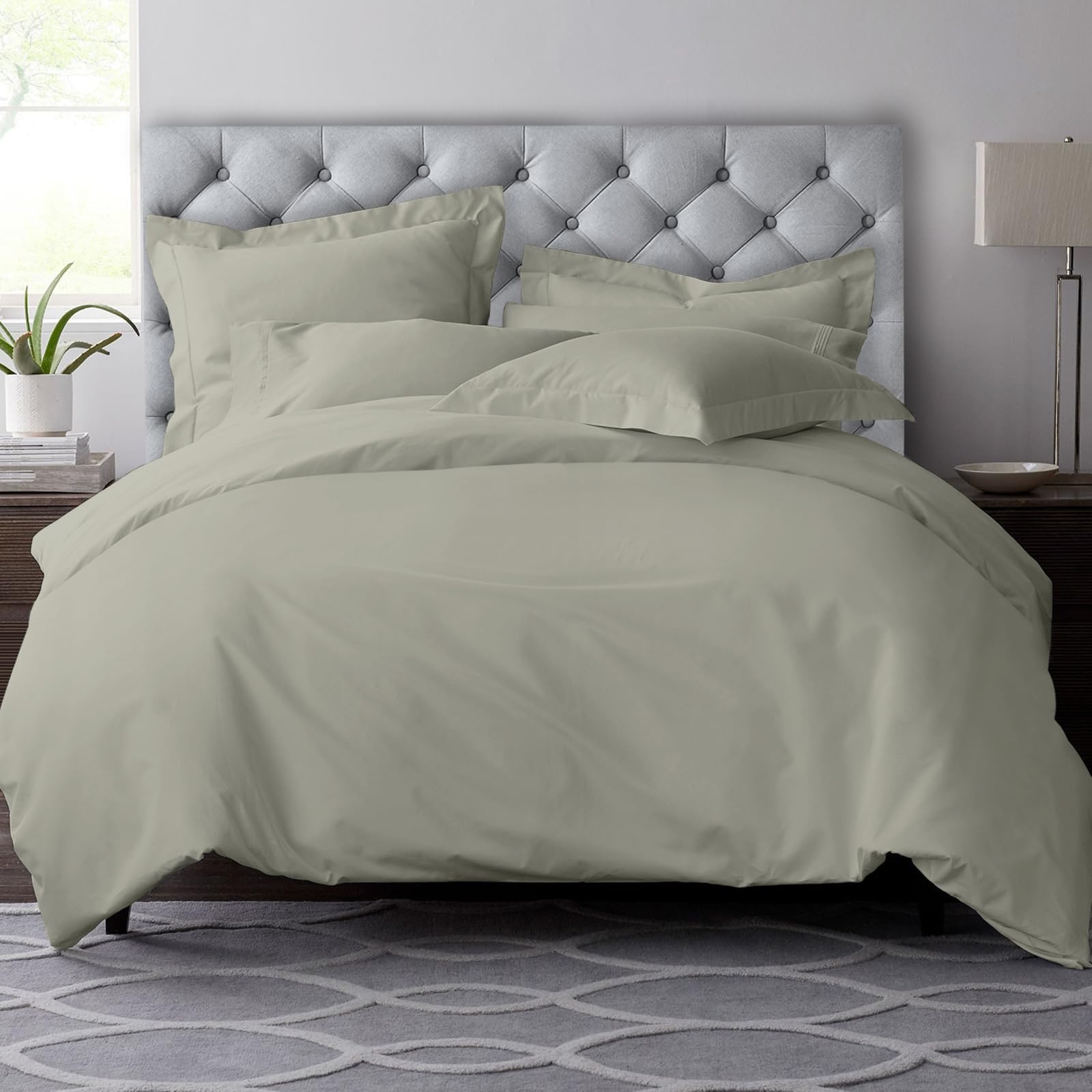 Pizuna Pure Combed Cotton Duvet Cover Set King Size Silver, 600 Thread Count 100% Long Staple Cotton King Size Duvet Cover 230x220cm, Sateen Quilt Cover with Button Closure (King Duvet Cover)