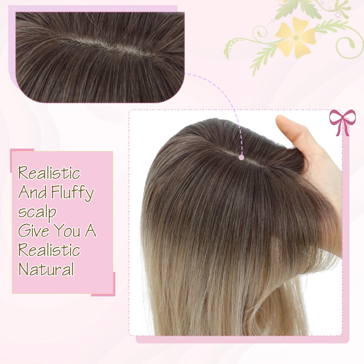 Nexyshe Hair Topper 18 Inch Hair Toppers for ThinningHair 4’’X5’’ Soft Base for hairloss Straight hairpieces for Women Synthetic hairpieces with Bangs - Image 4
