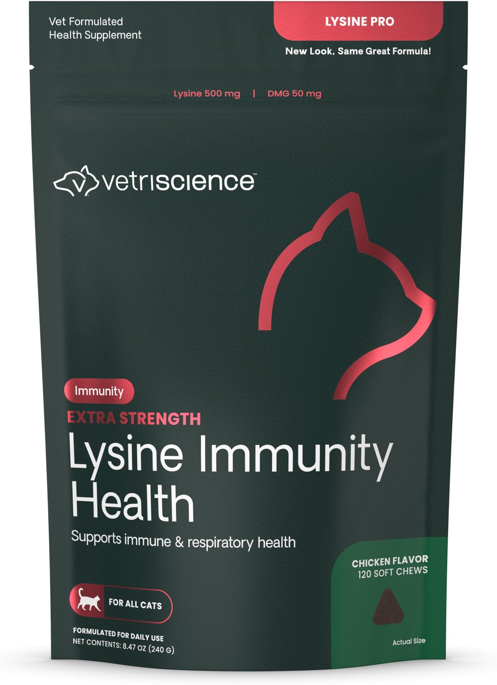 VetriScience L-Lysine Pro for Cats - Immune System Support for Felines - 120 Small Soft Chews