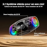 Enceinte Bluetooth Puissante Portable avec Bass Puissantes, 100W Crête, 60W Subwoofer, Deux 20W Tweeters, Autonomie 20H, Lumière RGB, TWS Haut Parleur sans Fil IP55 Étanche pour Fêtes, Piscine - Noir - 4