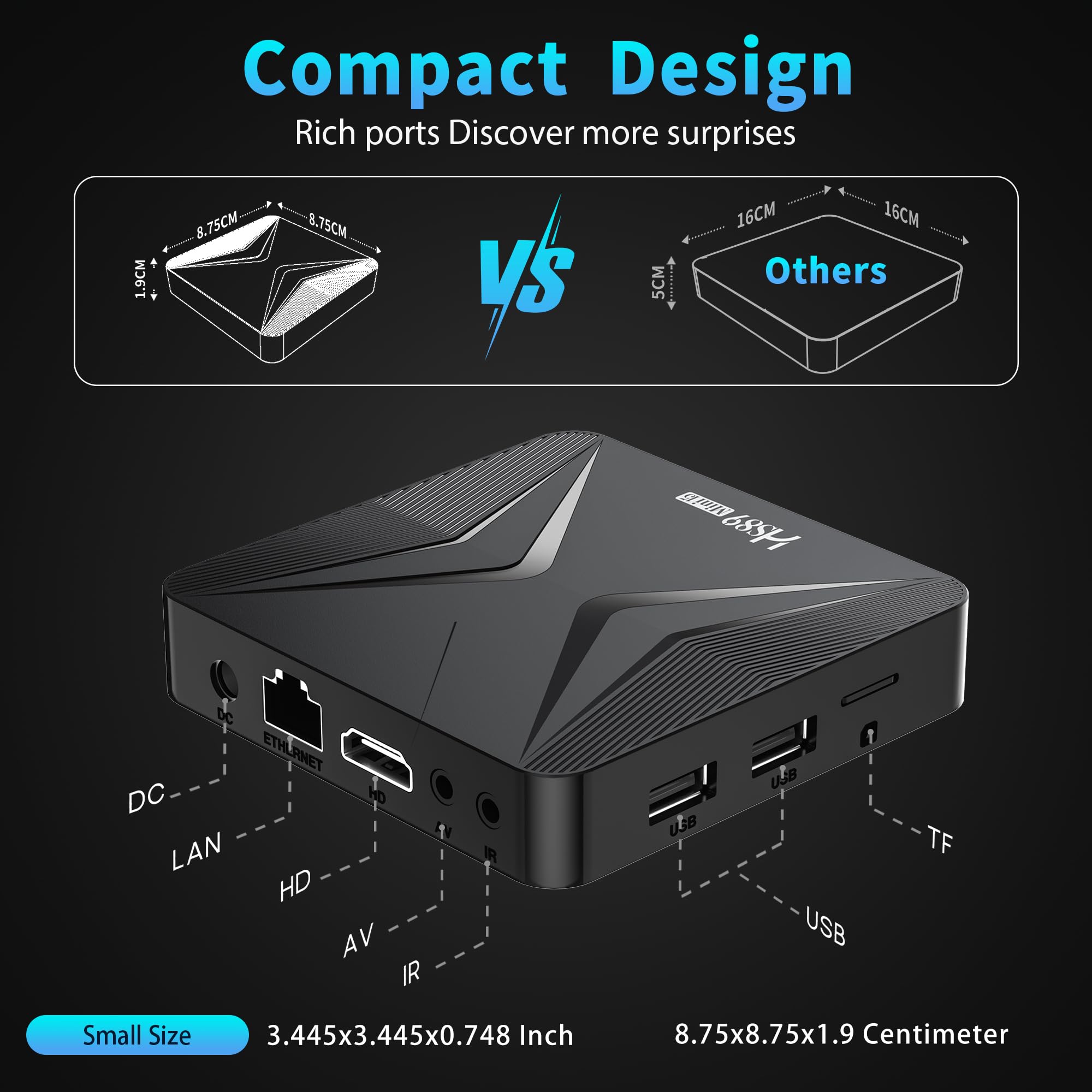 HS89 MINI15 TV Box Android 14.0 4K 8K HD Android Box 4GB RAM 32GB ROM RK3539 Quad-Core WiFi 6 Doble Banda 2,4G/5G 10/ 100M Ethernet Bluetooth 5.4 USB2.0 HDMI2.1, Smart TV Box Media-Streaming-Clients
