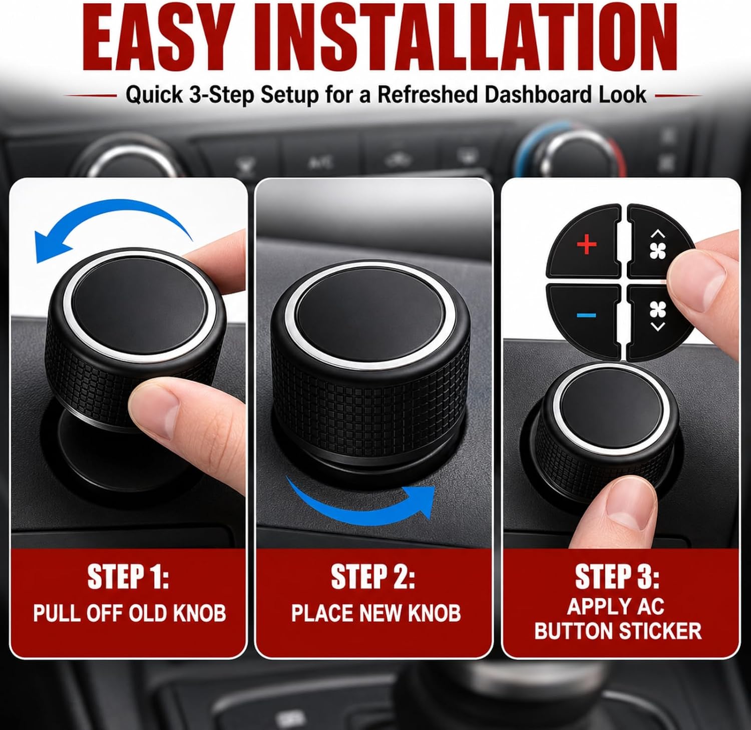Rear Radio Volume Control Knob Replacement & AC Dash Button Sticker Kit for GM 22912547 – Compatible with Chevy Tahoe, Silverado, Buick Enclave, GMC 2007-2013(2 Pcs)