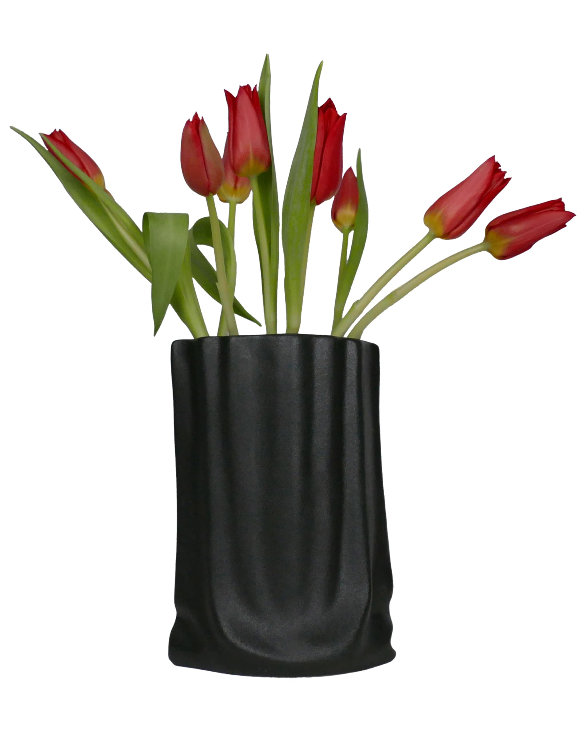 Vase Schwarz - Blumenvase aus Keramik - Kleine Vase 20 cm - Moderne Wohnzimmer Deko - Ausgefallene Vasen - Tischdeko