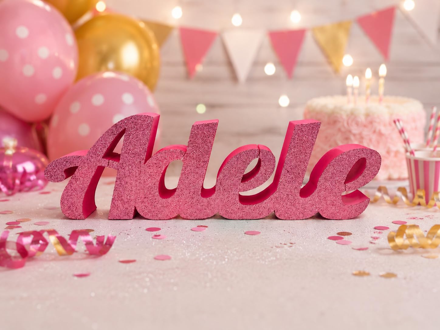 ORKIDEA PARTY nomi in Polistirolo Personalizzabili(SOLO UN NOME PER ORDINE) Nome Scritta con o senza glitter Lettere Decorazione per Feste - Idea Regalo - ALTEZZA 15-17 CM E LUNGHEZZA 50-55 CM.