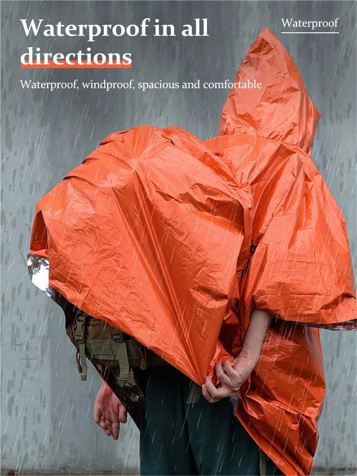 Poncho De Lluvia Chubasquero de Emergencia, Poncho Impermeable, Manta for la Lluvia, Equipo de Supervivencia for Acampar, Ropa Impermeable con Aislamiento frío, Equipo de Camping(Orange)