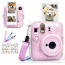 CAIYOULE Mini 13 Camera Case For Fujifilm Instax, Crystal Hard Shell Camera Case Compatible with Instax Mini 13, Rigid PC Camera Cover with Photo Storage, 2 Stickers and 1 Adjustable Strap, No Camera