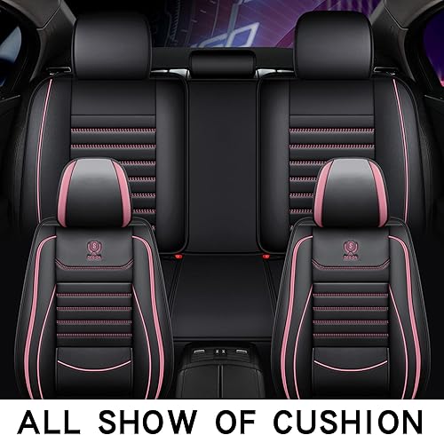 Miniatura 8 de Juego completo de fundas de cuero para asiento de automóvil, con soporte lumbar, ajuste universal para la mayoría de los autos, SUV, camiones y