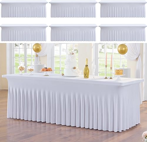Vista 45 de Paquete de 2 manteles de elastano negro para mesas rectangulares de 6 pies, sin arrugas, elásticos, ajustables, falda de mesa elegante de 6 pies