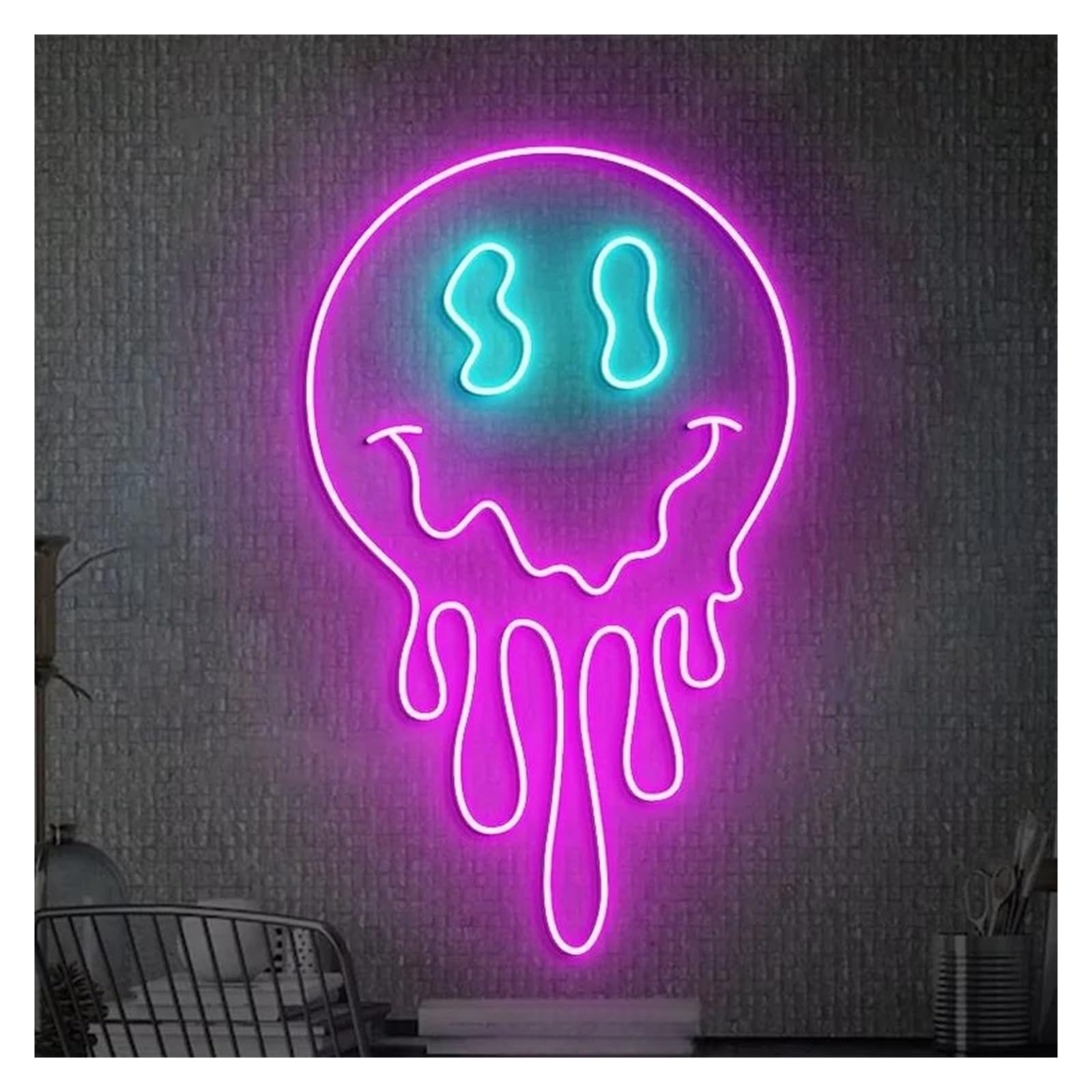 Lemst A Signs Lamp Smile Face Neon Sign For Kids Bedroom Game Room Bar Birthday Wall Rt Decor Night Light Dimmable Usb Powered 40Cmx22cm(A)