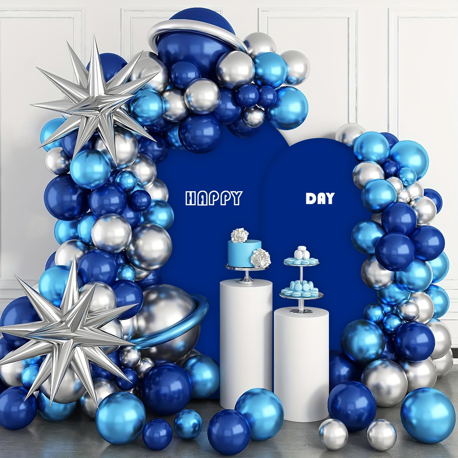 AIBIIN Telón de fondo con forma de arco de color azul real de 3.3 x 7 pies, cubierta de marco de arco con parte superior redonda de 2 lados que se ajusta al soporte de fondo para ceremonia de boda