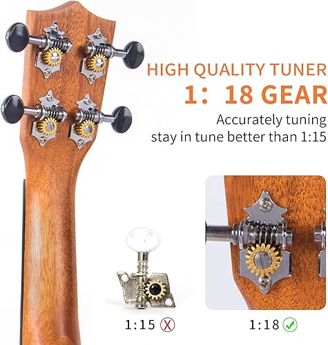 Miniatura 21 de Ukelele Kmise soprano - Ukelele profesional de caoba, Instrumento de 21 pulgadas para principiantes, Kit de iniciación de ukelele hawaiano