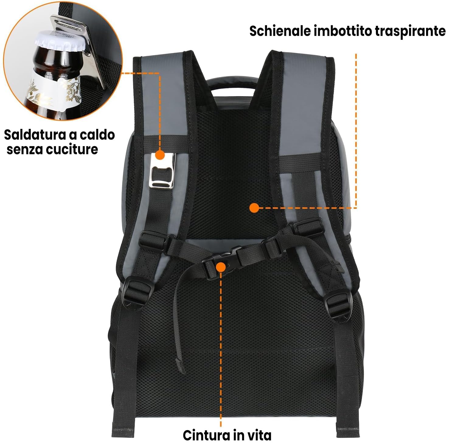 MATEIN Zaino Termico 30L (40 Lattine), Grande Zaino Frigo a 2 Scomparti | Borsa Portapranzo Antiperdita con Apribottiglie, Facile da pulire, per Picnic, Campeggio, Mare, Spiaggia e Escursioni