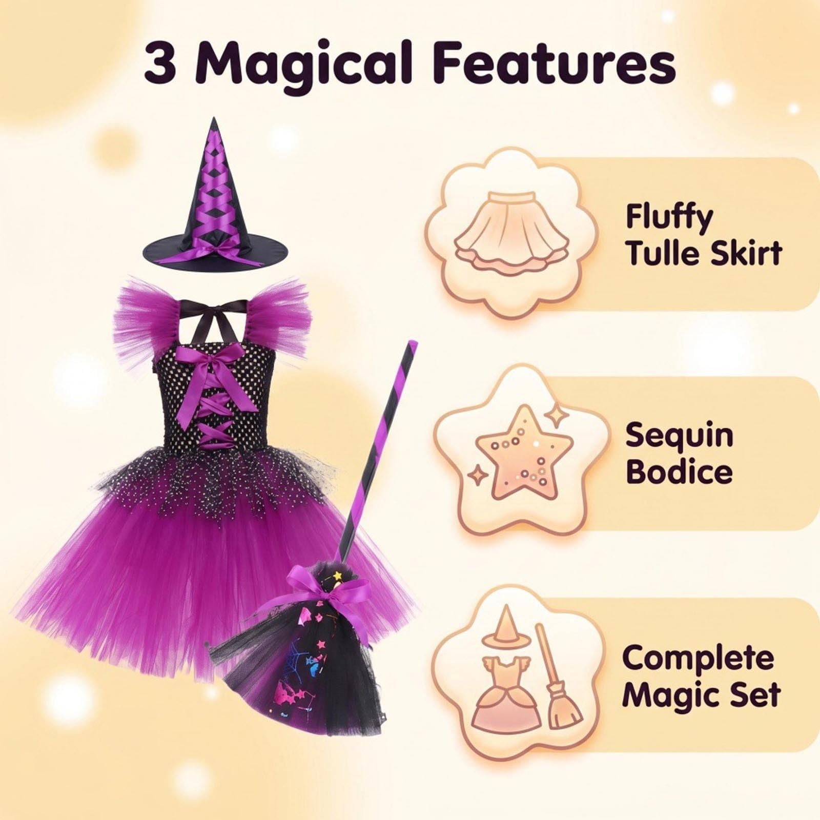 Hexen Kostüm Mädchen Halloween Kostüm Mädchen Karneval Cosplay Halloween Fasching Party Outfits Lila Set Mit Hut Besen Rock Und Umhang Violett Prinzessin Kleid Kinder Witch Costume