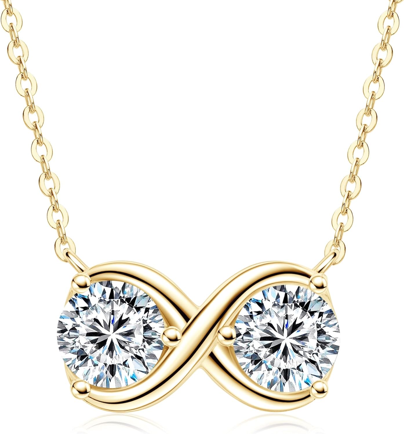 2 Stones Infinity Pendant Necklace, 2.0cttw D Color Moissanite 925 Sterling Silver Infinity Necklace for Women, 18"+2" Adjustable Chain