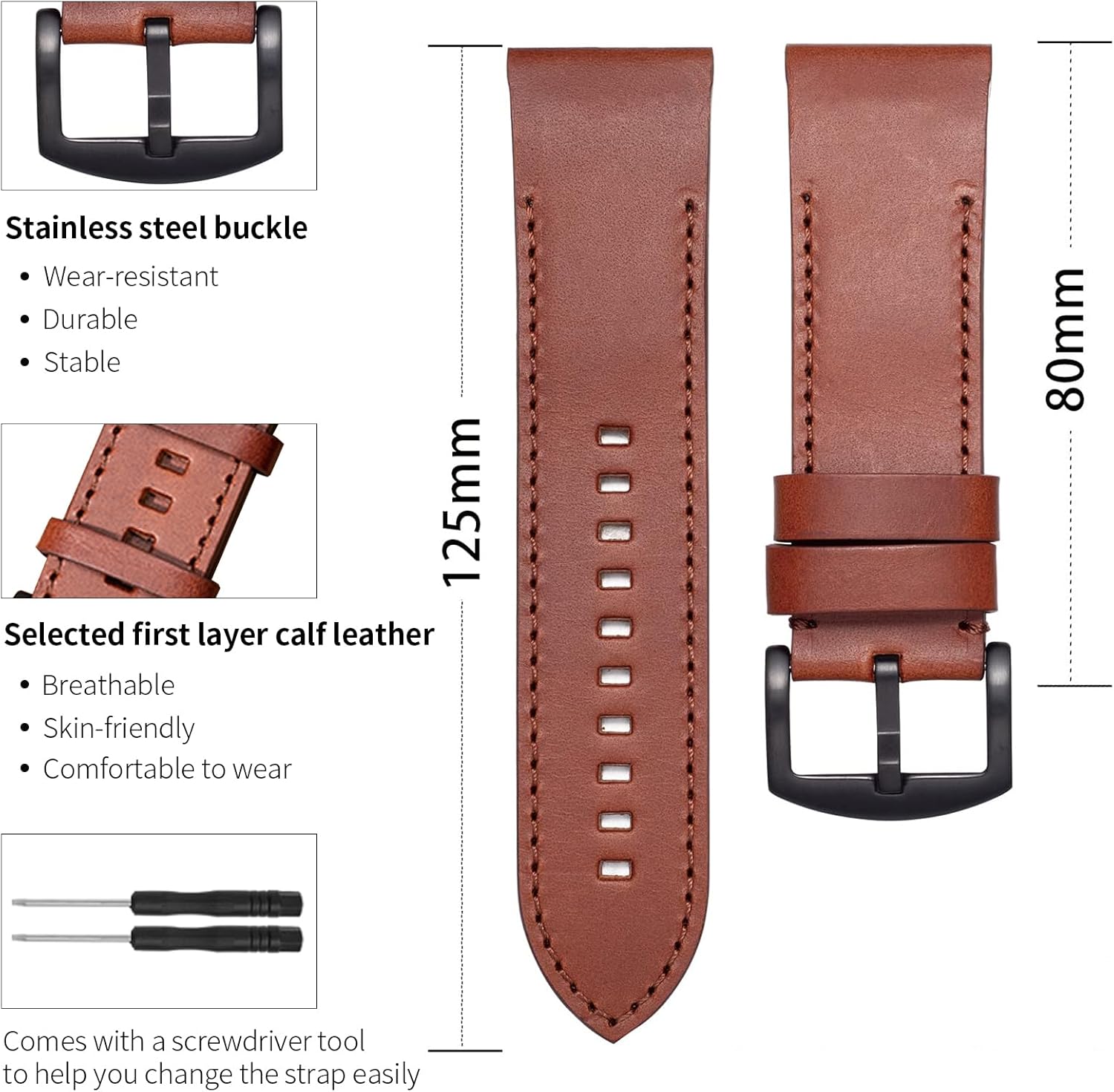 Quickfit Watch Band for Garmin Fenix 8 51mm/Fenix 7X/Fenix 6X/Fenix 5X Watch Band,26mm Genuine Leather Replacement Watch Band for Garmin Fenix 3/6X Pro/5X Plus/Tactix Delta/Enduro(Red Brown) - Image 4