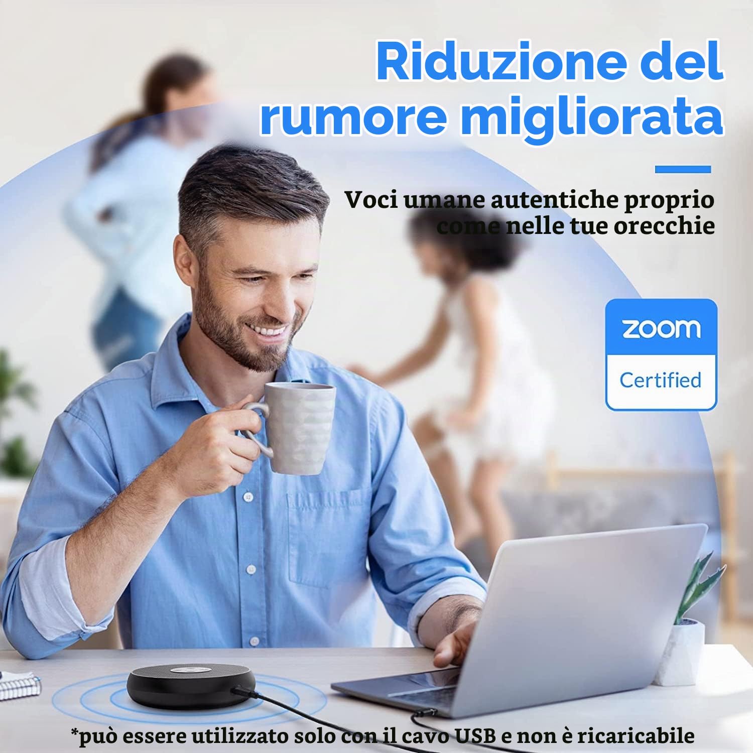 eMeet Altoparlante per conferenze USB - Altoparlante per PC M1A con cancellazione del rumore per 1-4 persone, altoparlante con doppio microfono a 360°, Plug and Play per Win/OS/Linux e Skype, ecc.