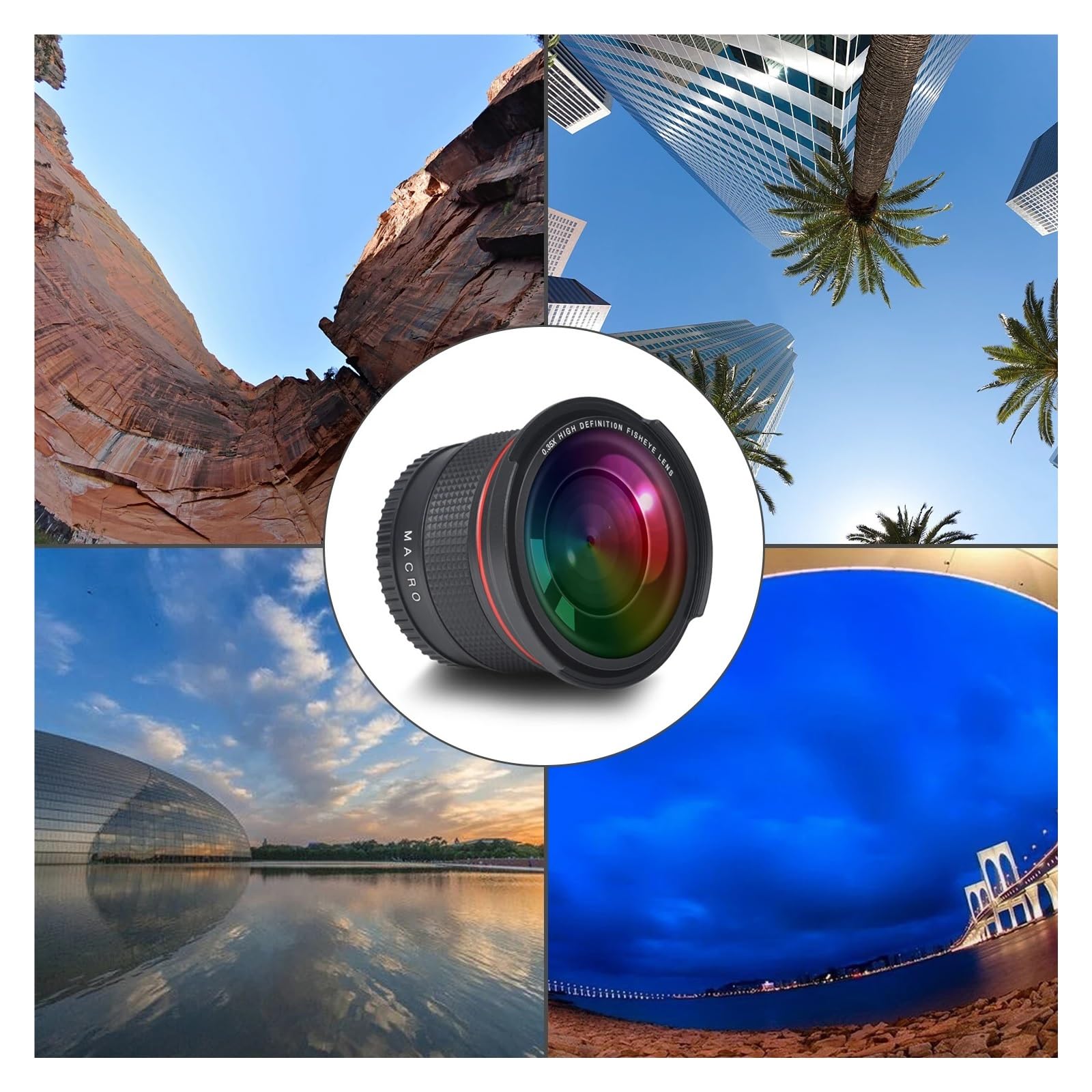 Obiettivo grandangolare Fisheye 52MM 55MM 58MM 0.35x, compatibile con Nikon D5200 D5100 D3500 D3400 D3300 D3200 D3100 D3000(1x58mm)