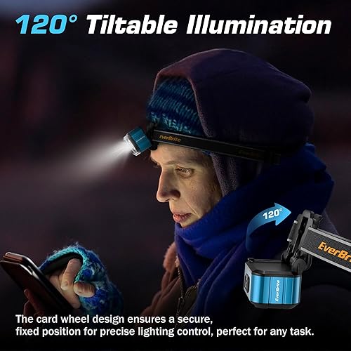 Miniatura 5 de EverBrite Linterna frontal LED recargable, solo 1.59 onzas ultra ligera con clip para sombrero, IP67 impermeable, luz blancarojaverde, 7 modos para