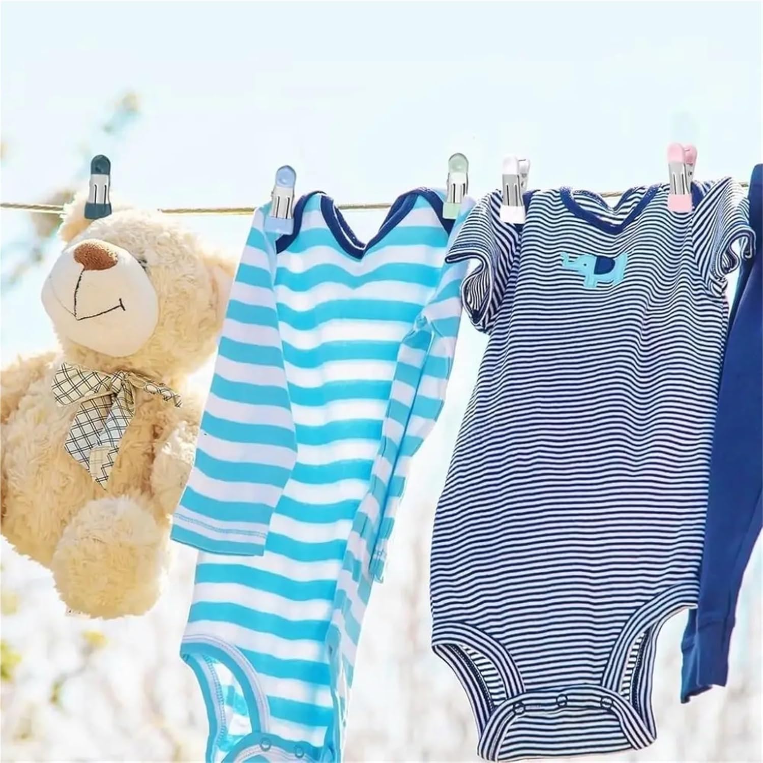 Clothes pins 100 PCS Clothes Drying Clips Windproof Stainless Pants Clip Clothes Pins(Pink)