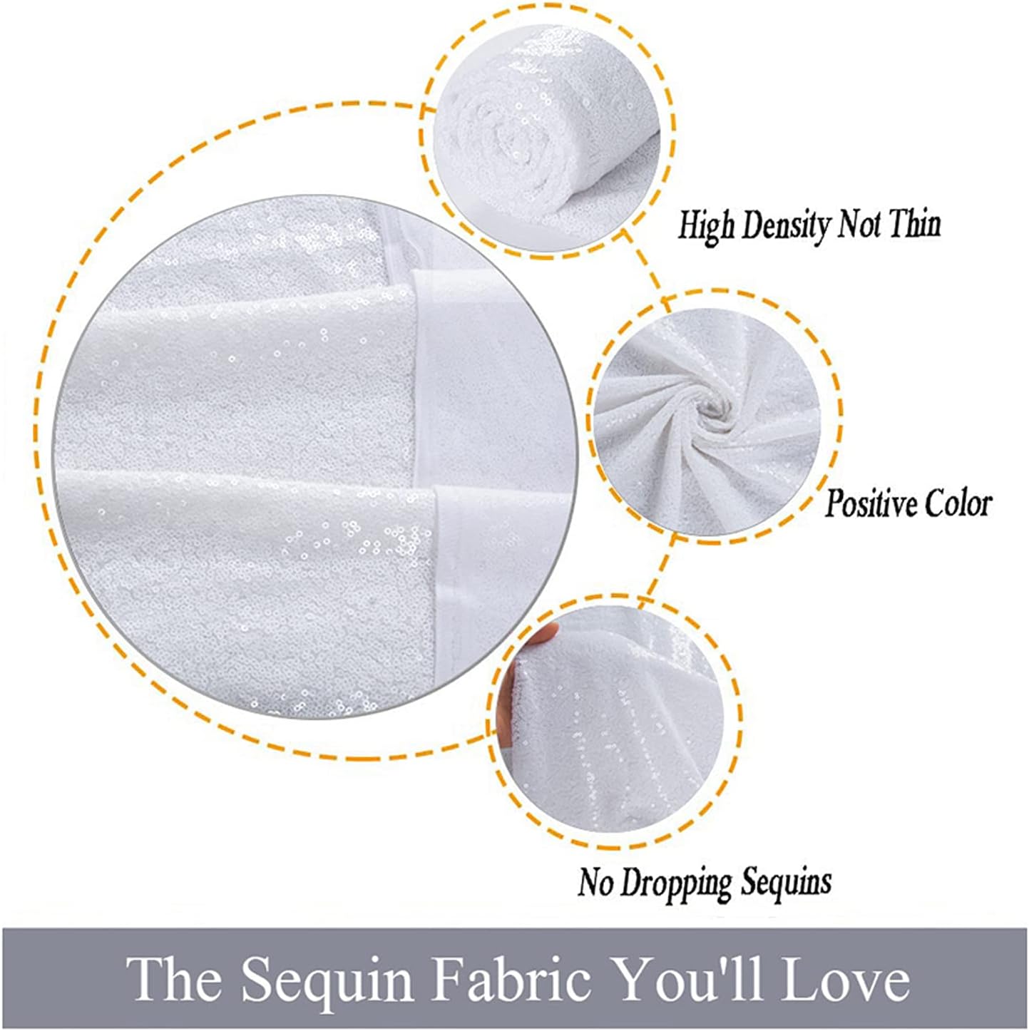 ShinyBeauty 15Ft White Fabric 5 Yards Sequin Material for Sewing Glitter Fabric by The Yard Sparkle Fabrics for Dress,Backdrop Curtains, Baby Shower Party Decoration