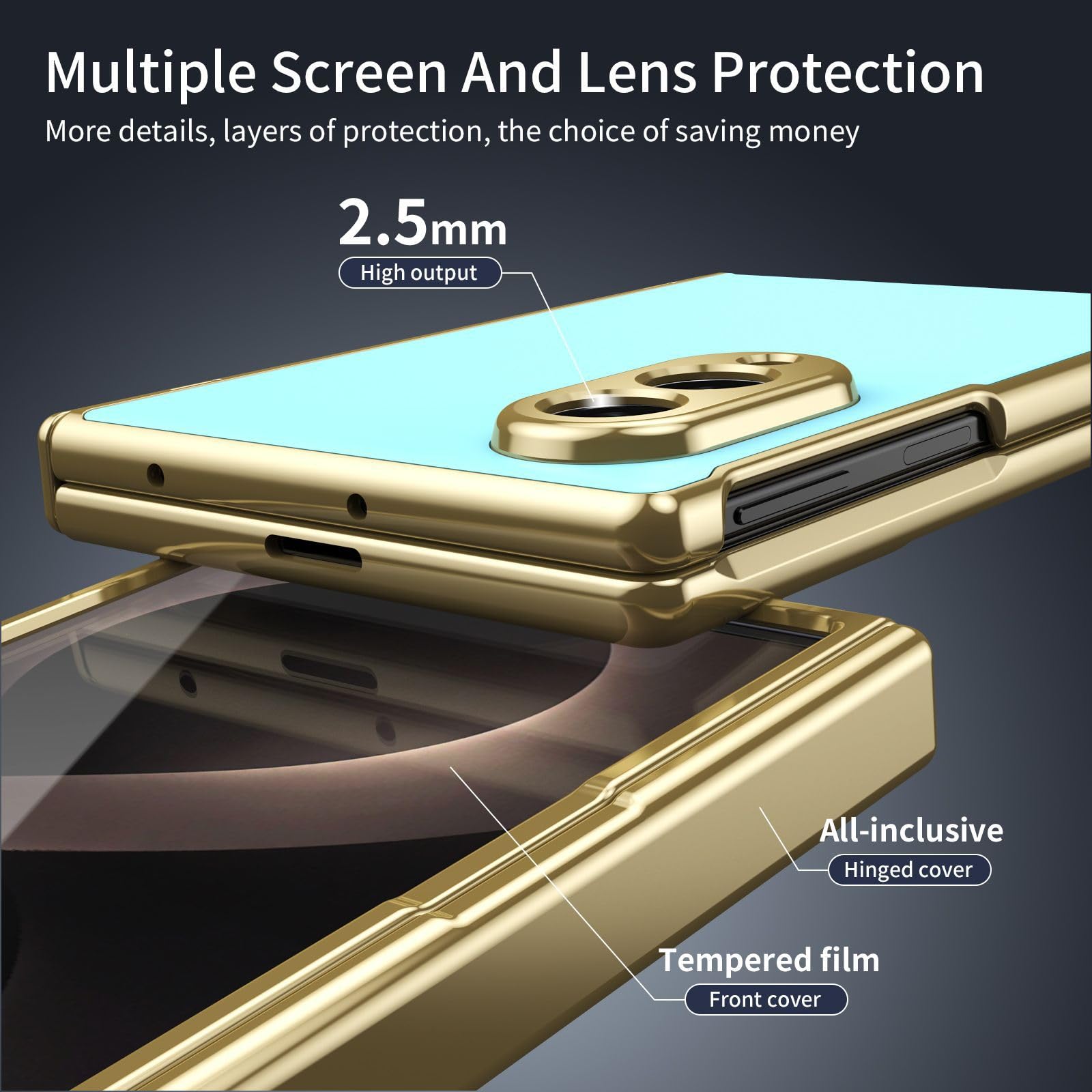 Custodia Placcata For Samsung Galaxy Z Fold 8, Protezione Pellicola Proteggi Schermo In Vetro Temperato Satinato Cover Fotocamera Resistente Ai Graffi Custodia Anti-impronte(Gold)