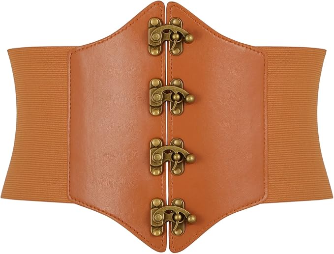 SANSTHS Wide Corset Belt for Women Lace-up Renaissance Corset Hight Waist Elastic Belt for Halloween Costume Parties