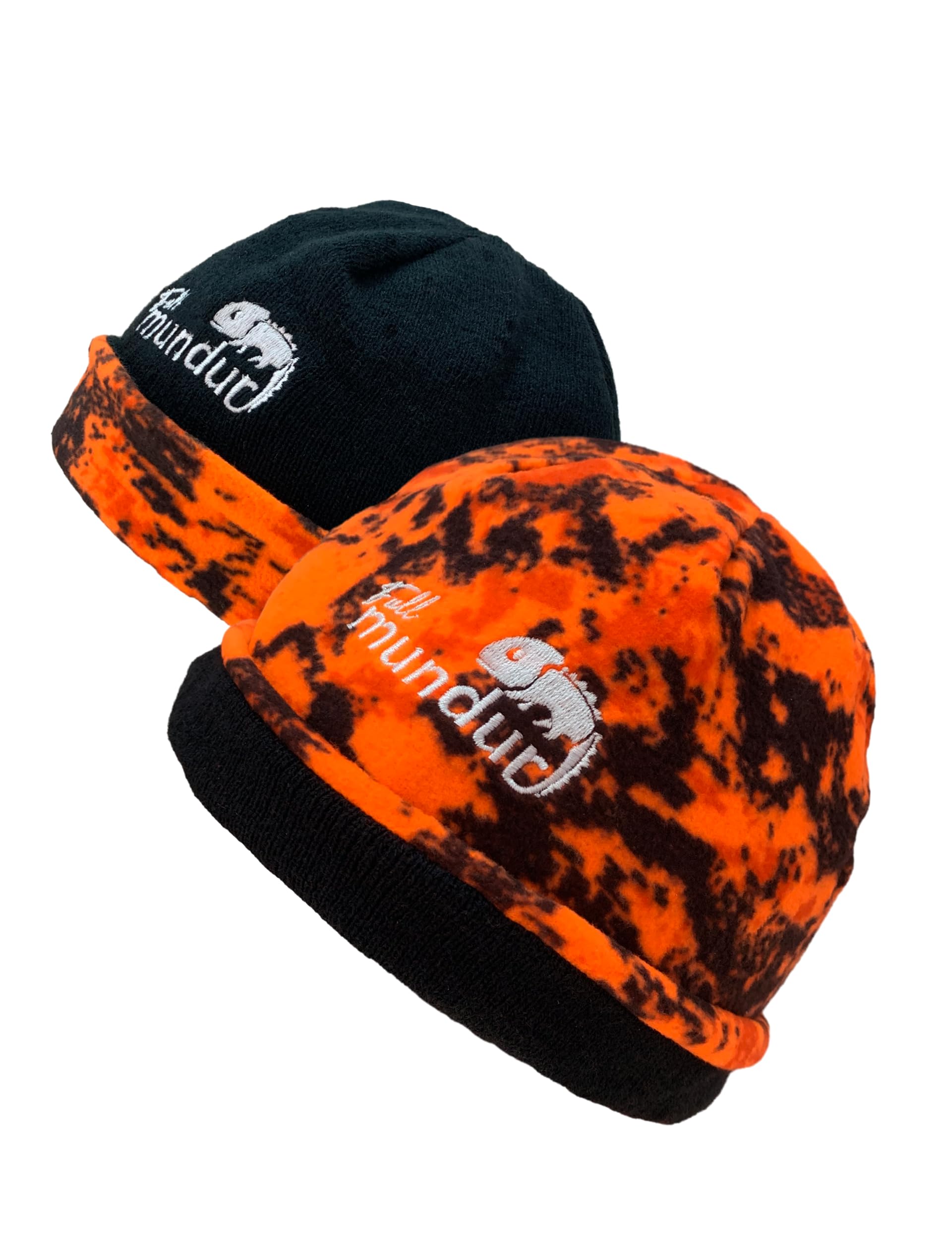 Reversible Hunting Hat, Knitted Hat, Camouflage Orange Black, Visibility Beanie Hat, Blaze Orange Reversible Hat for Push Hunting, Digital Orange Camo / Black, L