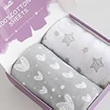 Bassinet Sheets Fit for Dream On Me Traveler/Skylar/Seashell/Lotus Bassinet, INFANS, Maydolly and Evolur Stellar Bassinet, 2 Pack, 100% Jersey Knit Cotton, Breathable and Heavenly Soft, Grey Print