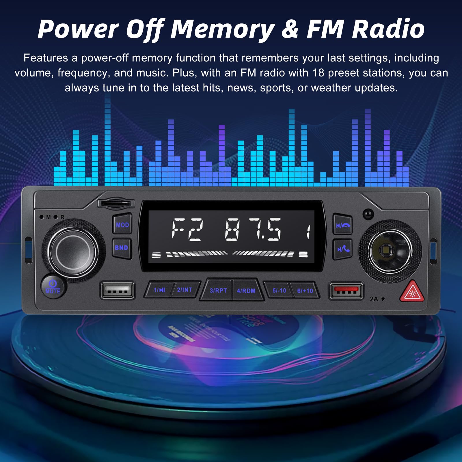 Autoradio 1 Din Con Bluetooth 5.1 - Radio FM, USB, AUX, Telecomando E App Per Localizzazione Auto - Foto 9