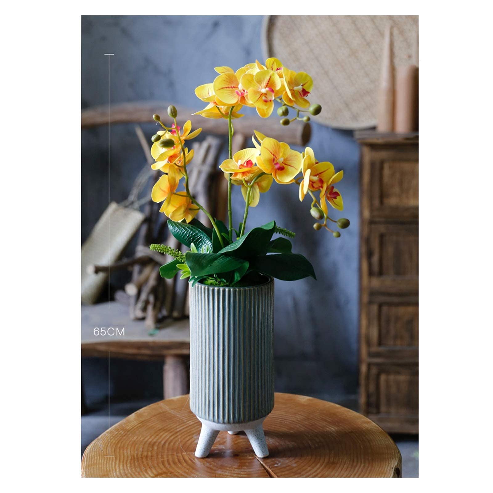 Fleurs artificielles Vintage Faux Phalaenopsis Orchidées Centres de Table Real Touch Petalscial Papillon Orchidées avec Vase Rétro pour Fête de Mariage/Chambre/Bureau Faux Fleur Interesting life