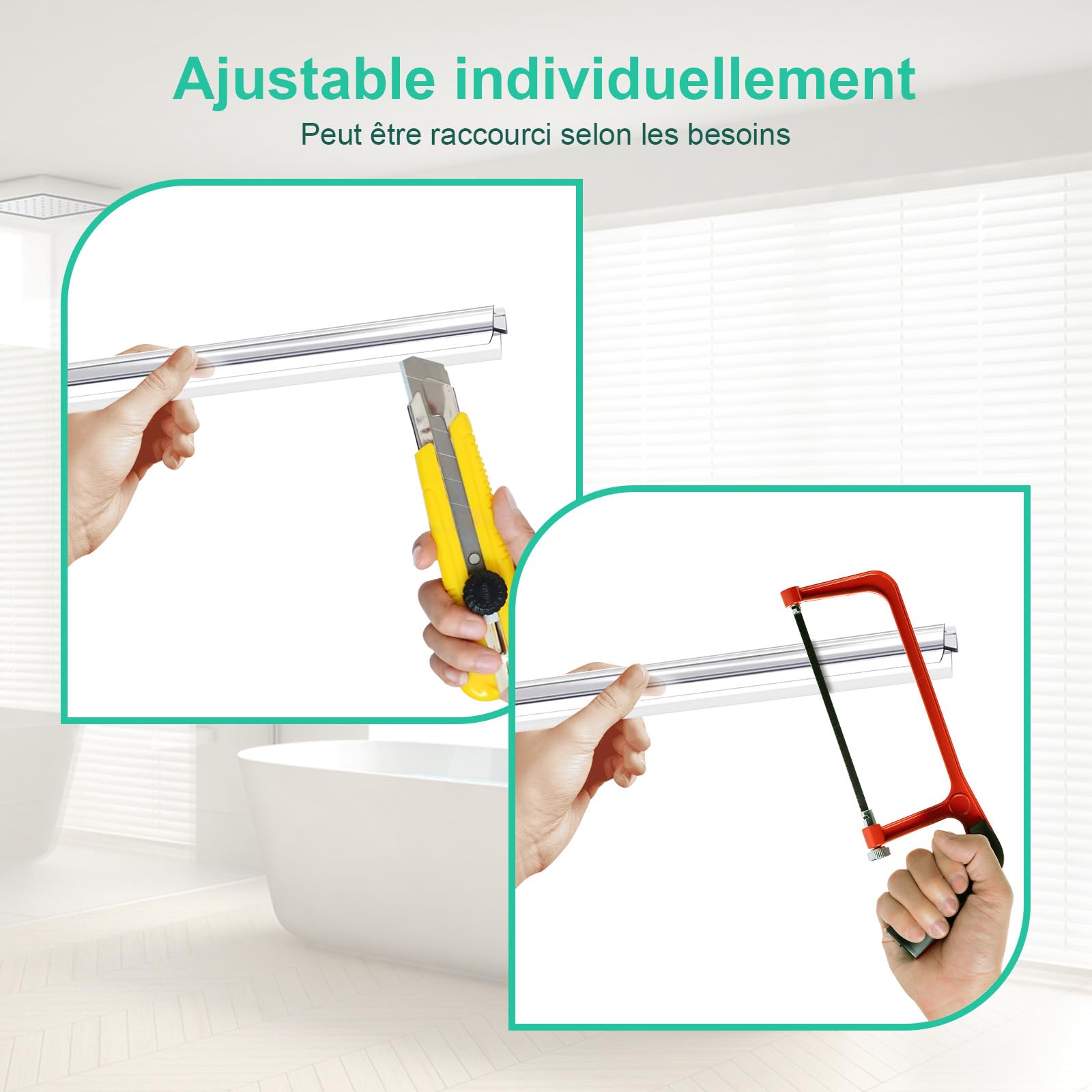 SURFOU Lot de 2 bandes d'étanchéité transparentes de 100 cm pour porte de douche de 6 mm/7 mm/8 mm d'épaisseur - Couvre un écart jusqu'à 12 mm - Bande de joint de rechange réglable