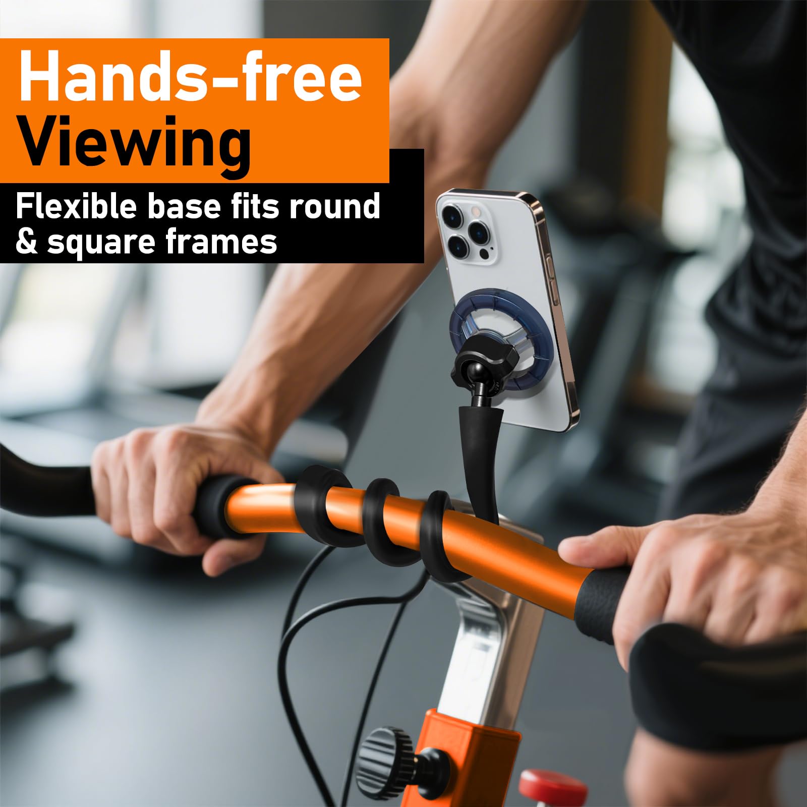 Flexibel Handyhalterung für Magsafe für Fitness im Fitnessstudio, Schwanenhals-Handyhalterung Magnetisch Handy Fahrradhalterung für Fitnessgeräte, Kinderwagen, Einkaufswagen, Heimtrainer (schwarz)