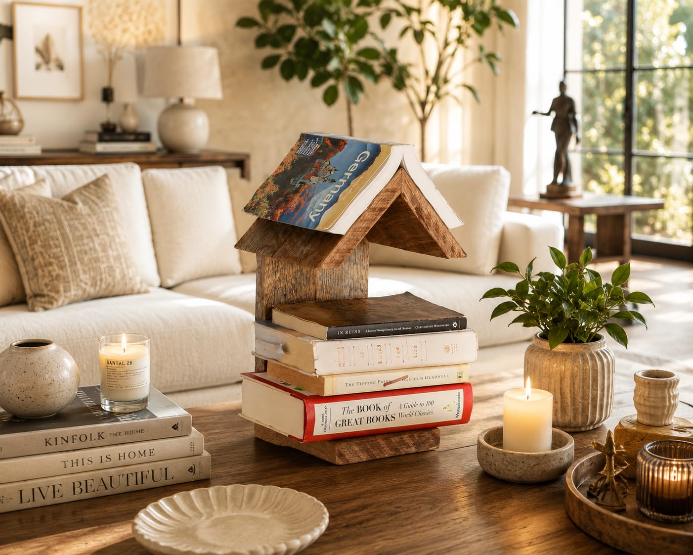 Wooden House Shape Book Stand for Table | Decorative Book Holder & Organizer | Rustic Wooden Bookshelf for Study Room, Living Room, Office & Home Decor-picture-12
