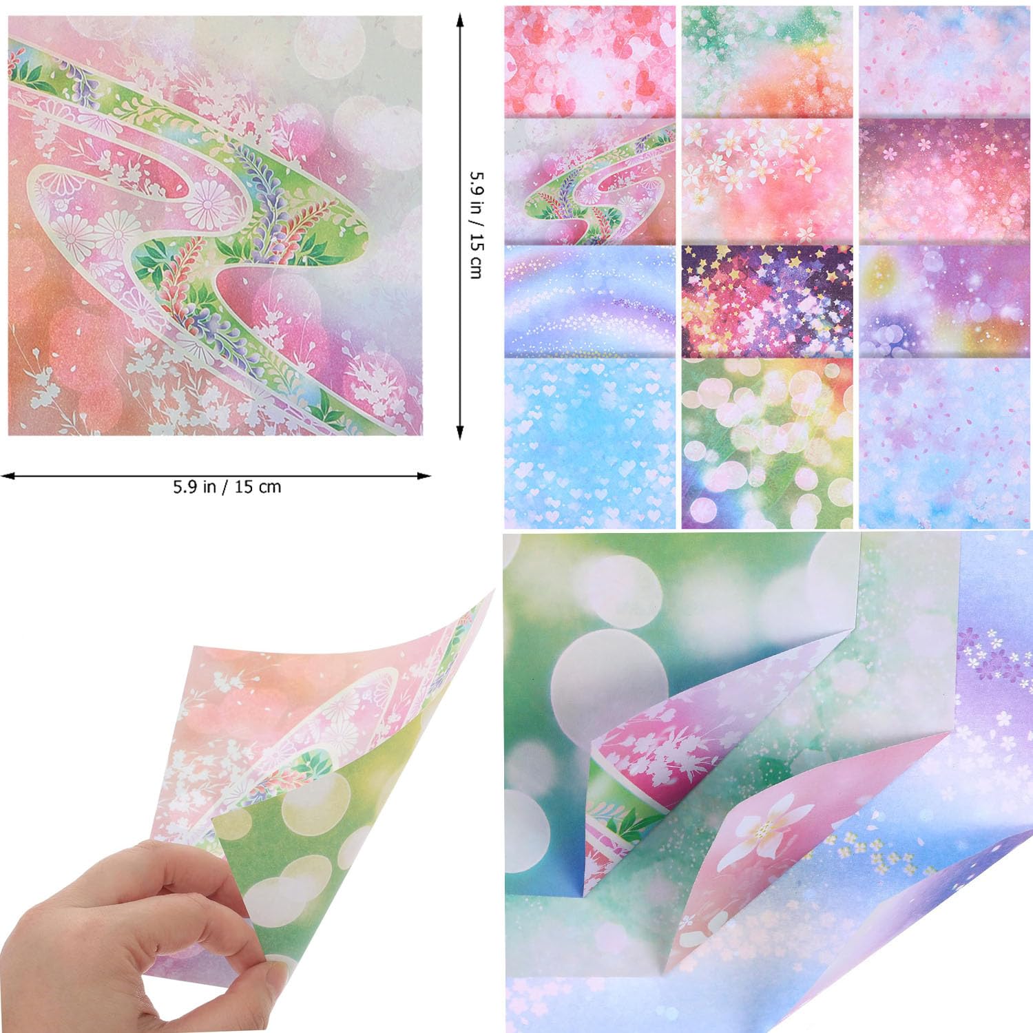 Lot 100 Feuilles Papier Origami Double Face Aquarelle 15x15 Cm - 12 Couleurs Pour Bricolage