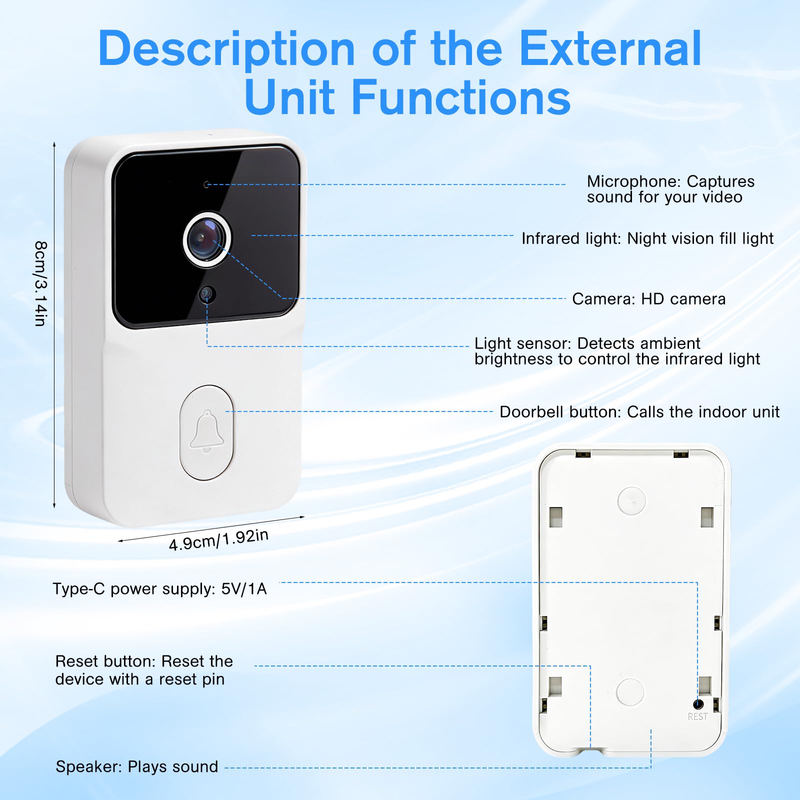 Timbre de vídeo inalámbrico al aire libre con cámara IP65 impermeable 1080P HD - Pantalla IPS de 4,3 pulgadas Portero Vídeo - Visión Nocturna Infrarroja y Audio Bidireccional - Timbre inalámbrico con