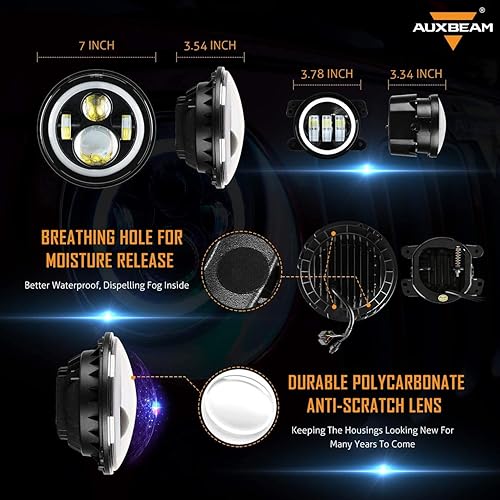 Miniatura 3 de Auxbeam Faros delanteros LED RGB de 7 pulgadas + luces antiniebla RGB de 4 pulgadas, faros LED con proyector que cambian de color con luces