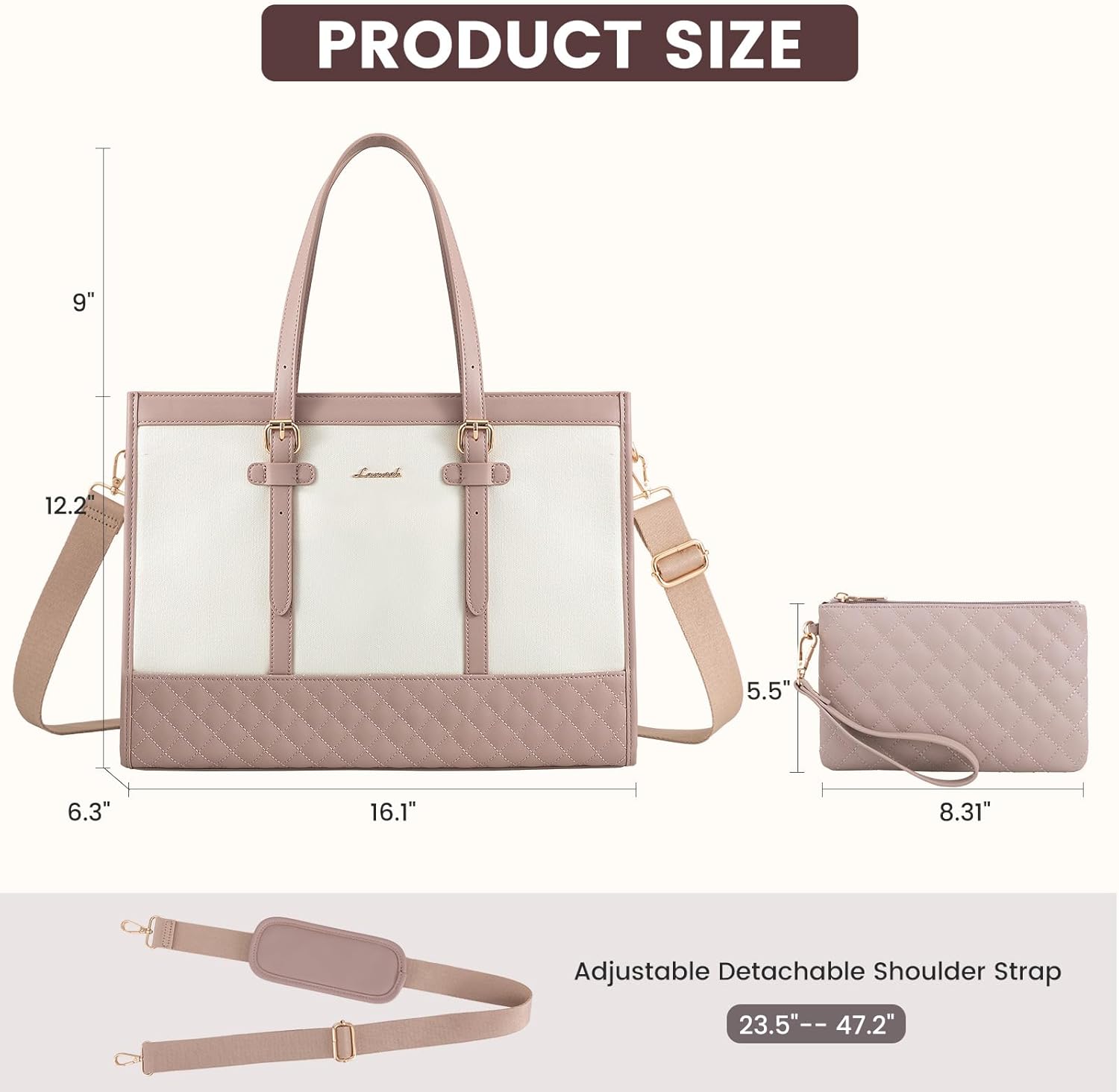 LOVEVOOK Laptop Tote for Women, 15.6 inch Canvas Laptop Bag with Clutch Purse, Computer Office Business Briefcase, Casual Handbag for Travel College Teacher School - Image 3