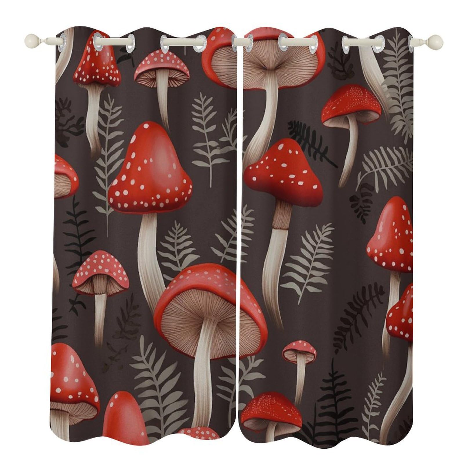 Rideaux occultants pour chambre et salon motif champignons des bois