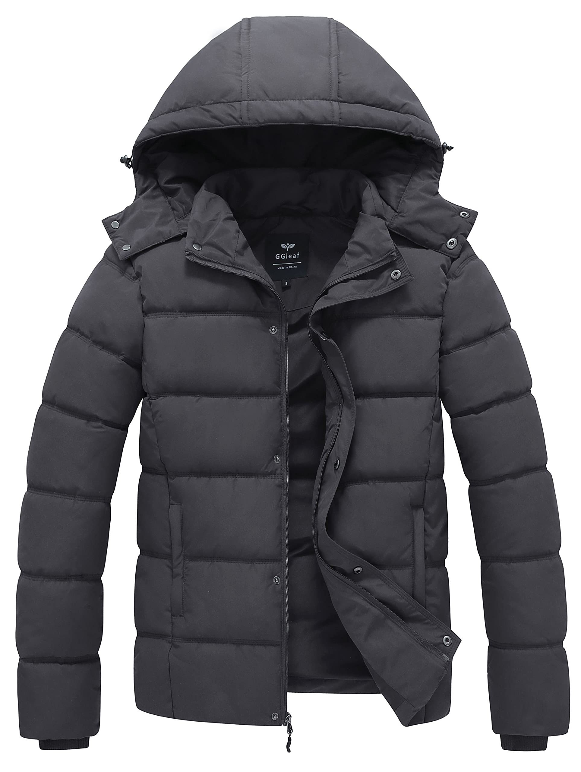 GGleaf Mens Winter Puffer Jacket Quilted Thicken Down Coat Insulated and Water Repellent Jacket with Hood