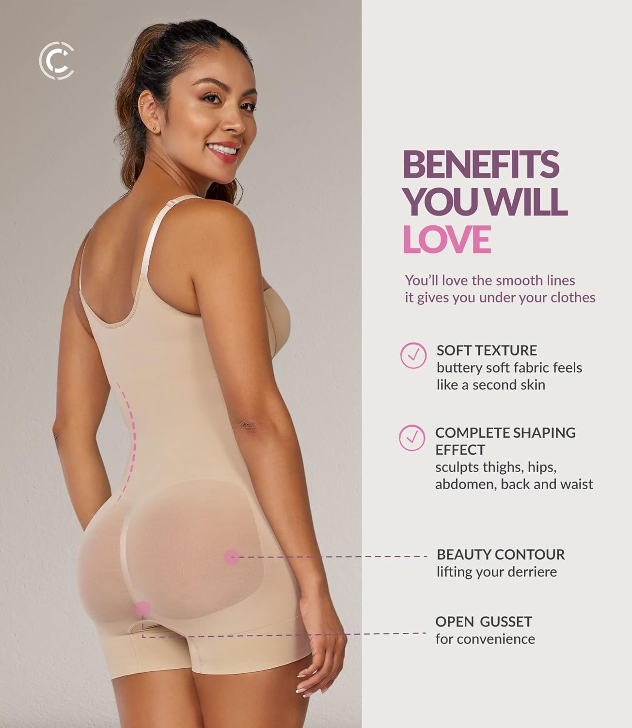 CURVEEZ Women's Tummy Control Bodysuit Shapewear - Colombian Faja with Seamless Design for Full Body Support and Butt Lifting