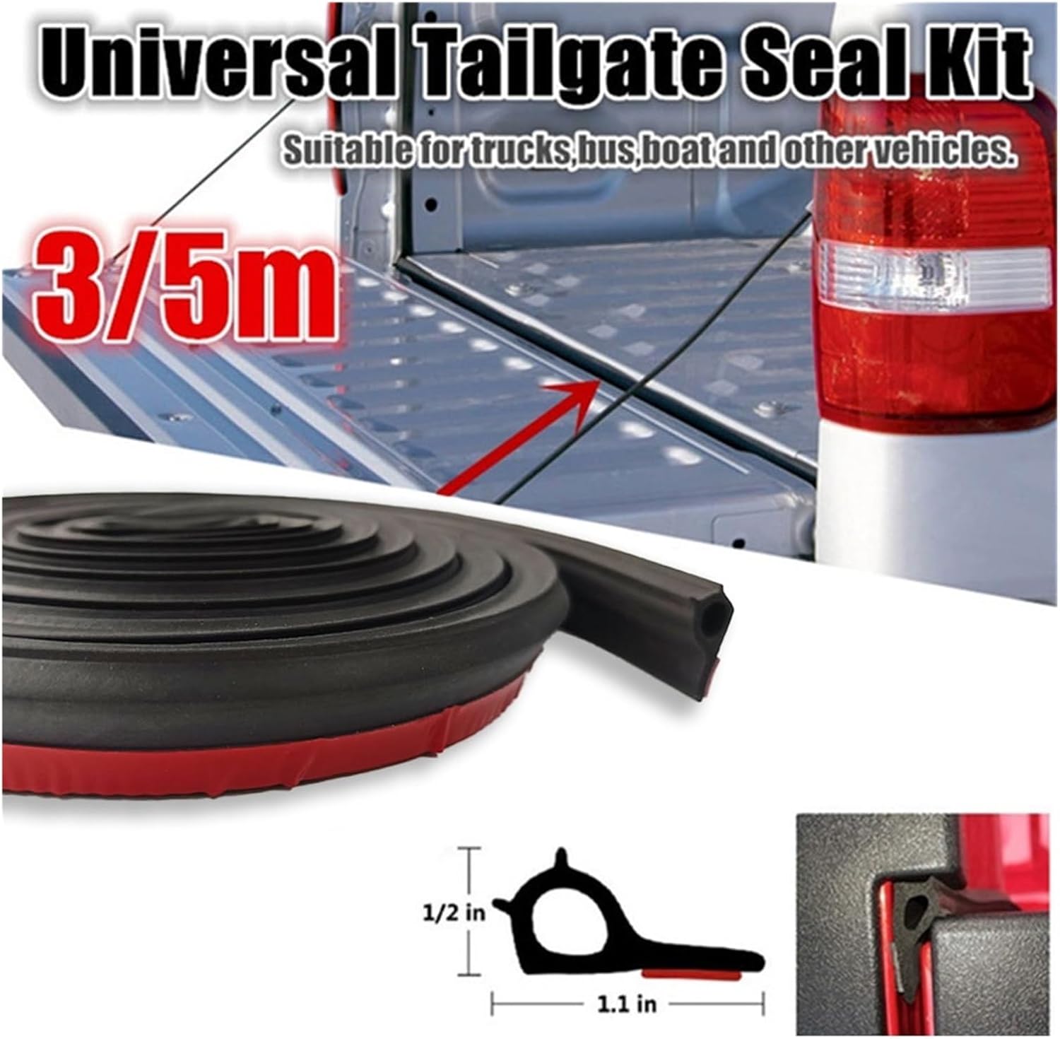 3/5M Pickup Weather Stripping Truck Tailgate Sealing Strip Sticker P Type Universal Wind Proof Car Rubber Seal Strip(3m)