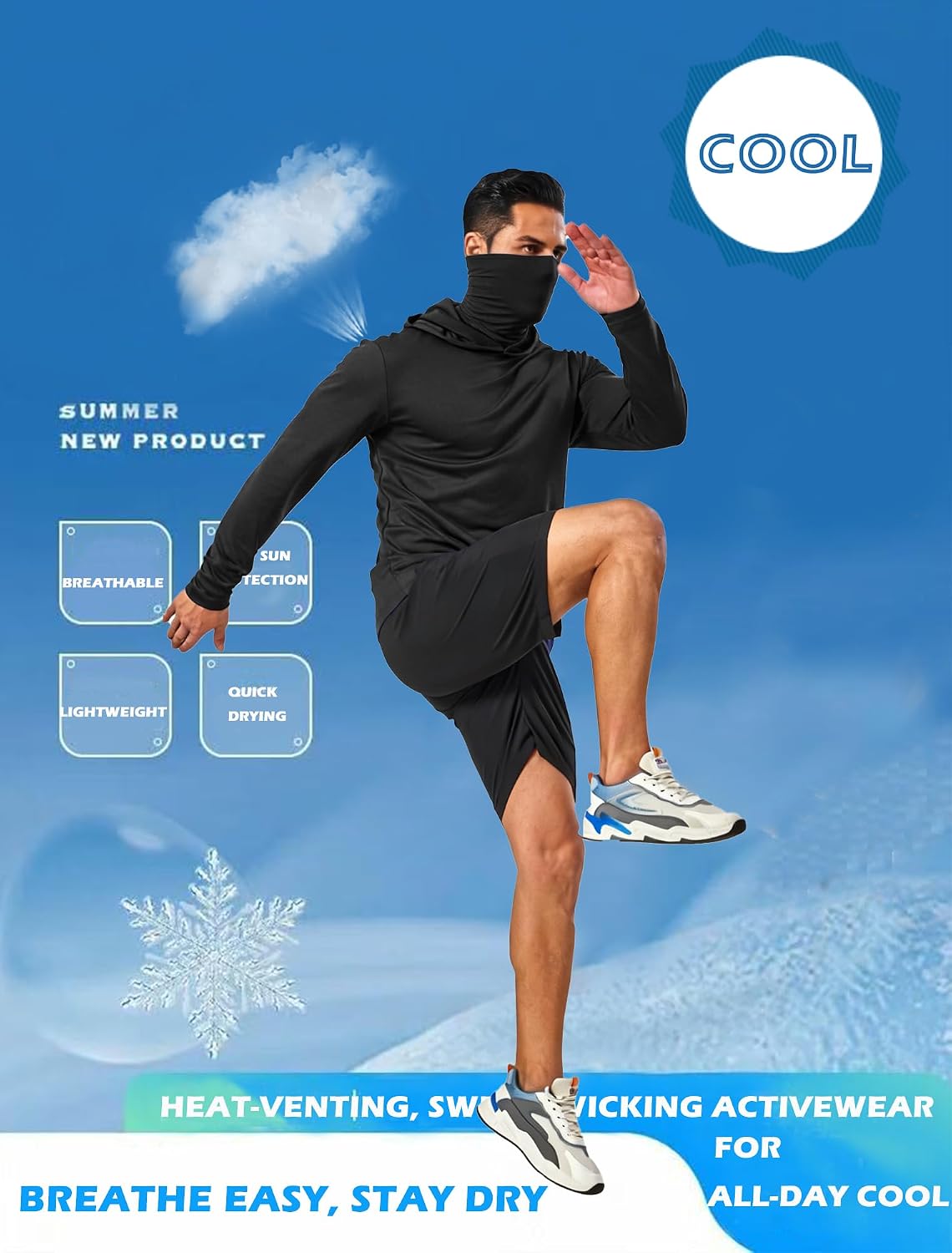 5 Pack Mens Hoodie Shirts Sun Protection Lightweight Quick Dry Rash Guard with Face Mask for Outdoor Fishing Active Wear