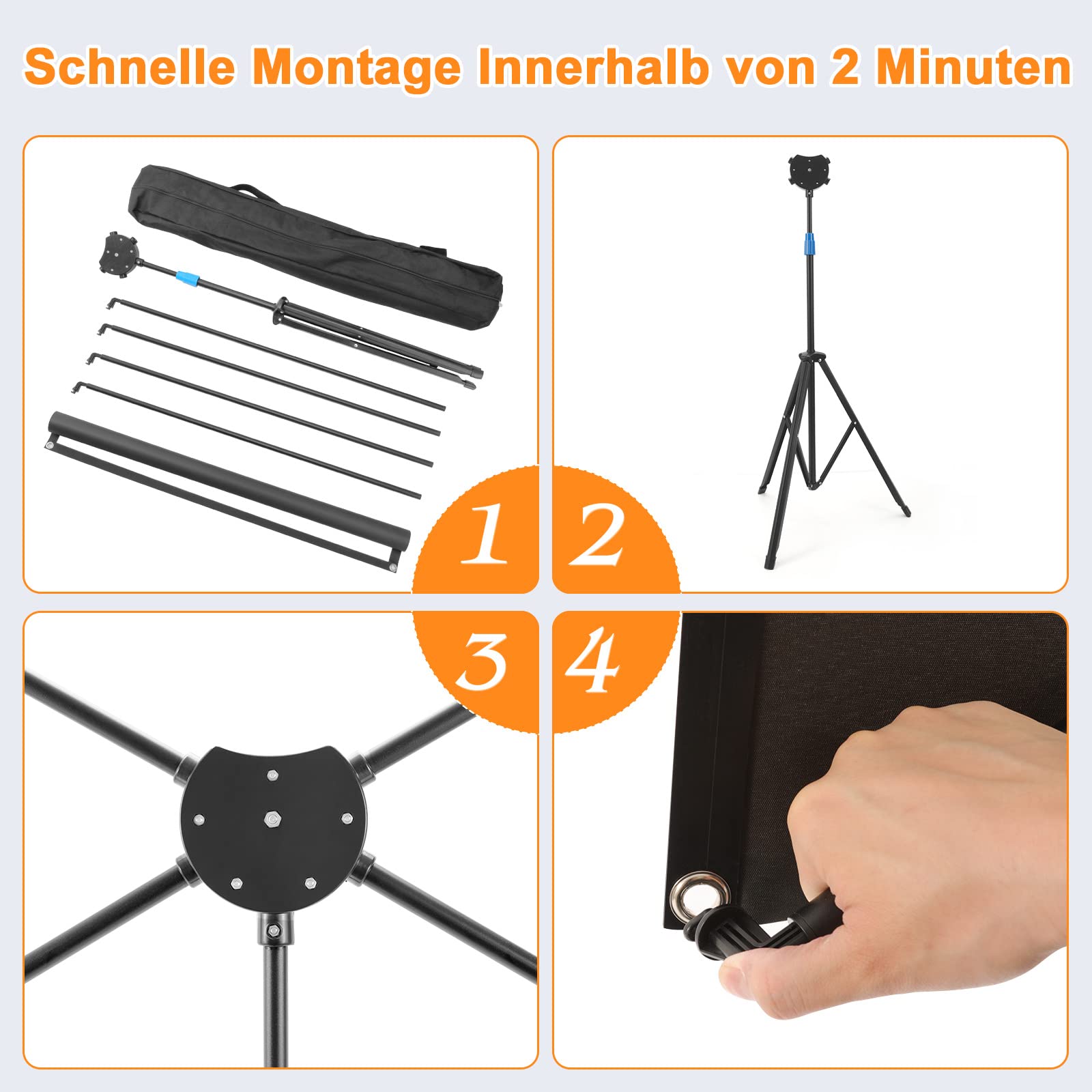 VISULAPEX 80" Leinwand Beamer, 4K HD 16:9 Beamer Leinwand Tragbar Projector Screen, Leicht und Kompakt, Ideal für Heimkino, Camping und Freizeitveranstaltungen