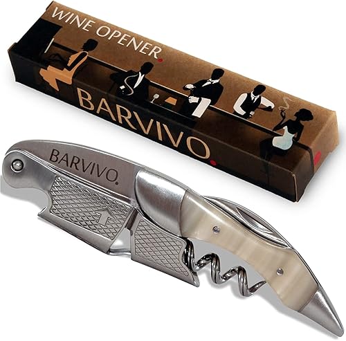 Miniatura 8 de Barvivo Natural Bai Ying - Abridor con cuchillo cortador de papel de aluminio y removedor de tapas, llave manual de vino de doble bisagra para