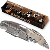 Barvivo Wine Opener with Foil Cutter and Cap Remover - Double Hinged Corkscrew for Bartenders - Stainless Steel Wine Key for Easy Bottle Opening - Manual Wine Bottle Opener - White Resin, 4.7x1.2-Inch