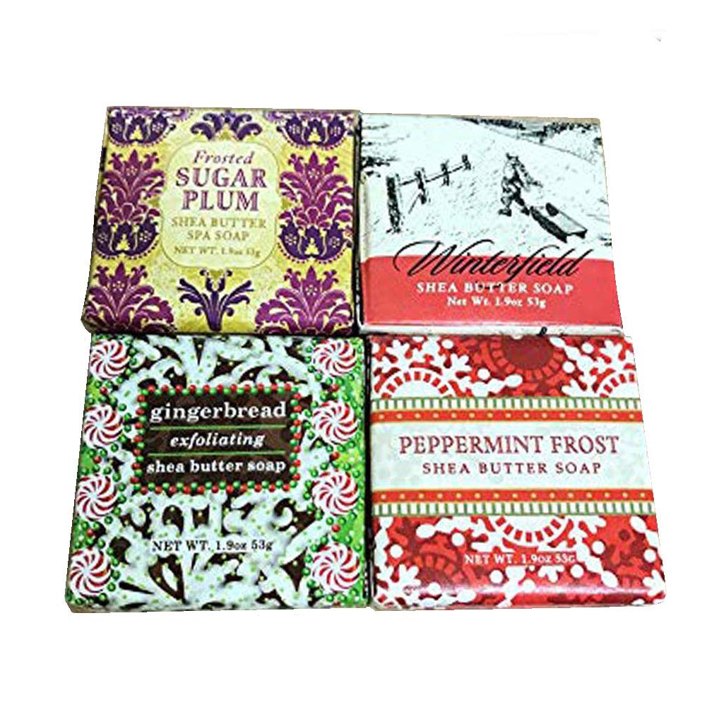 Greenwich Bay Shea Butter Soap Sampler - Boxed Set of 4 Assorted Scents (Christmas Holiday 4)