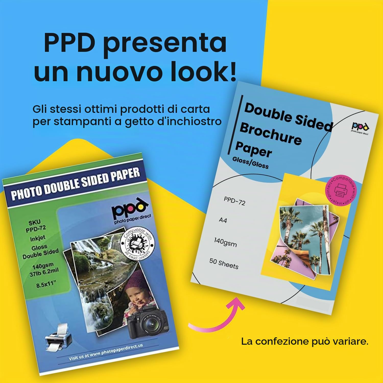 PPD A4 50 Fogli 140g Carta Fotografica Lucida Fronte-Retro per Stampanti Inkjet