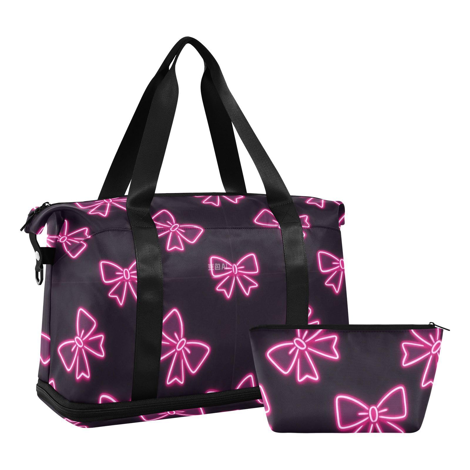 Bolso de mano y equipaje fluorescente rosa neón con bolsillo húmedo con correa ajustable, bolsa de entrenamiento deportivo para viajes, multifuncional, para hombres y mujeres