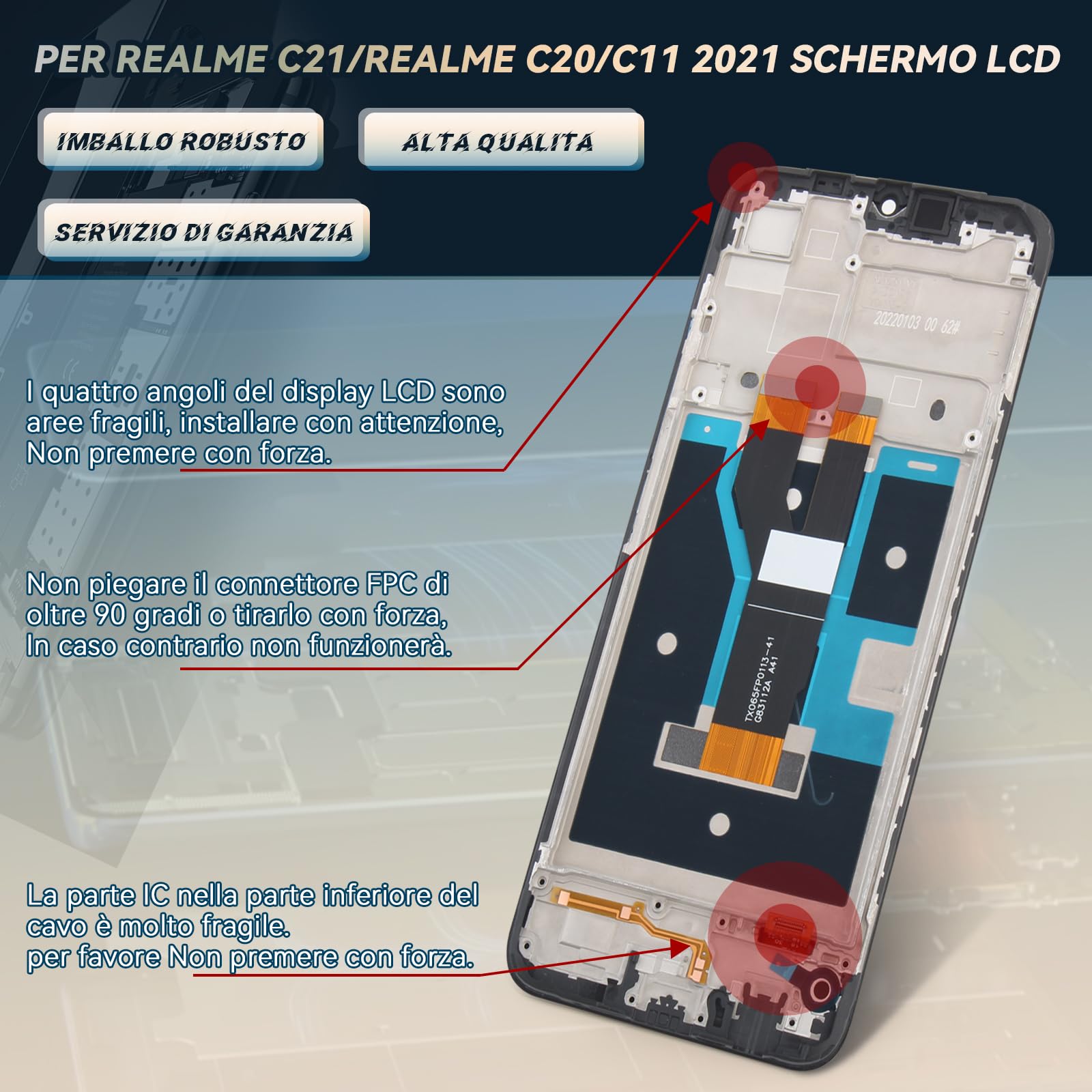 Display LCD Touch Screen Per Realme C21/C20/C11 - Schermo Sostitutivo Completo Con Vetro | Modello RMX3201 - Foto 3